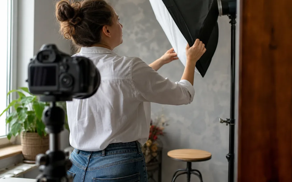 Fotografka z aparatem podczas sesji